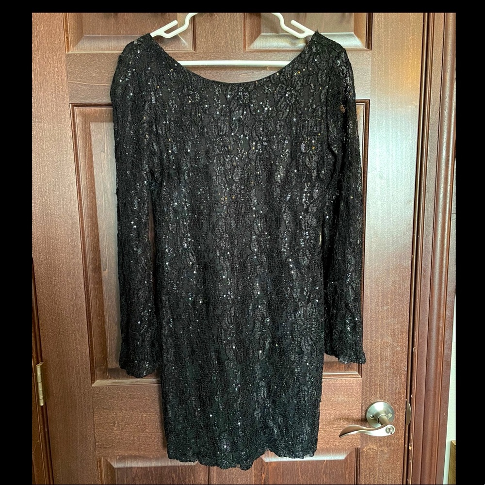Black long sleeve Lace Dress with sequin accents